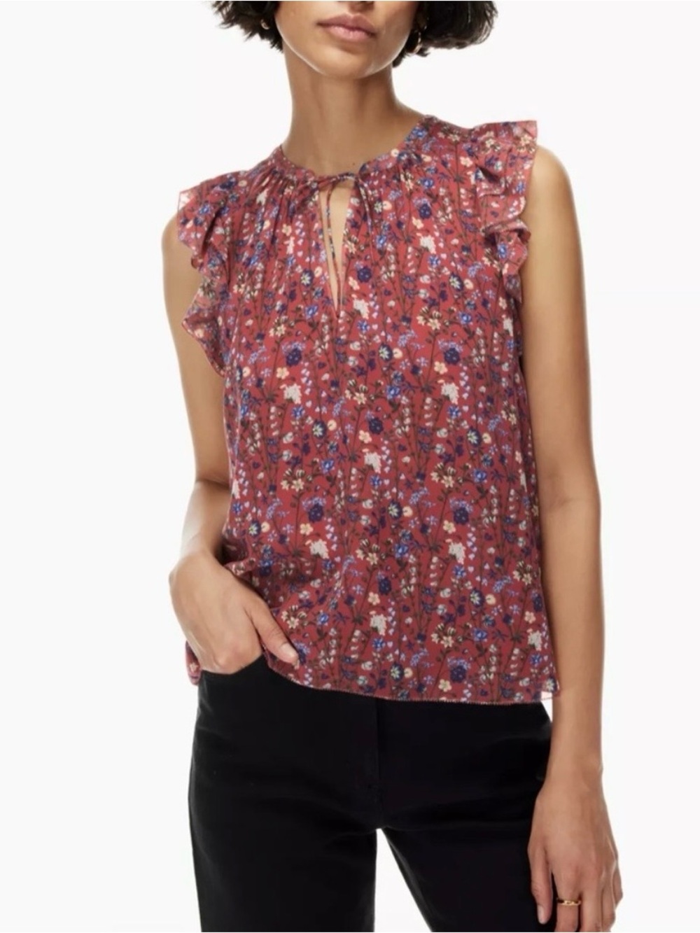 Aritzia Wilfred Chanson Blouse Medium in Warm Sienna Red and Subtle Mint